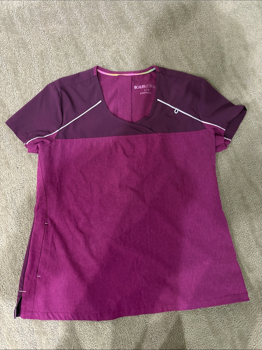 Womens Scrubletics Magenta & Plum V-Neck Scrub Top size L